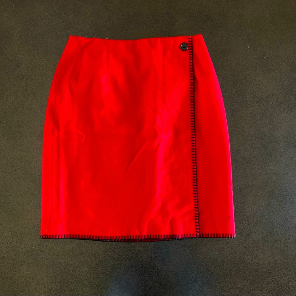 Red Wool Skirt with Stitch Trim Detailing